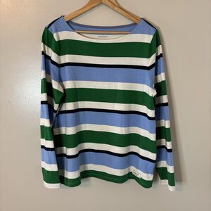 Talbots Striped Long Sleeve Top Blue Green Colorful Shirt Sz Large